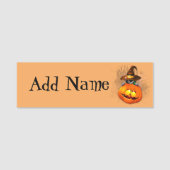 Halloween Cute Kat Witch en Pumpkin Friend Naamplaatje (Voorkant)