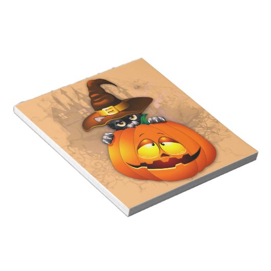 Halloween Cute Kat Witch en Pumpkin Friend Notitieblok (Schuin)