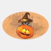 Halloween Cute Kat Witch en Pumpkin Friend Ovale Sticker (Voorkant)