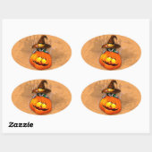 Halloween Cute Kat Witch en Pumpkin Friend Ovale Sticker (Vel)
