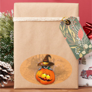 Halloween Cute Kat Witch en Pumpkin Friend Ovale Sticker