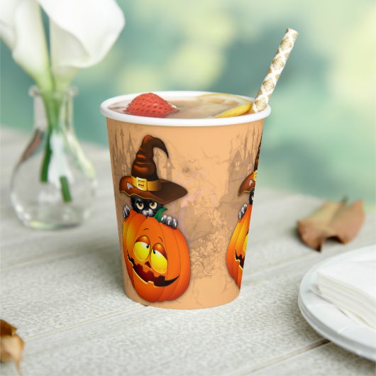 Halloween Cute Kat Witch en Pumpkin Friend Papieren Bekers (Insitu)