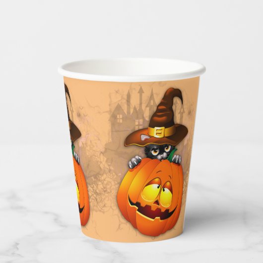 Halloween Cute Kat Witch en Pumpkin Friend Papieren Bekers (Achterkant)