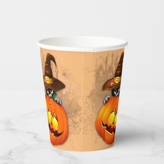 Halloween Cute Kat Witch en Pumpkin Friend Papieren Bekers (Rechts)