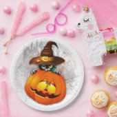 Halloween Cute Kat Witch en Pumpkin Friend Papieren Bordje (Feest)