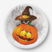 Halloween Cute Kat Witch en Pumpkin Friend Papieren Bordje (Voorkant)