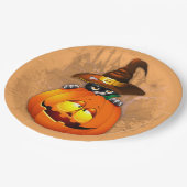 Halloween Cute Kat Witch en Pumpkin Friend Papieren Bordje (Gekanteld)