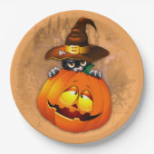 Halloween Cute Kat Witch en Pumpkin Friend Papieren Bordje (Voorkant)