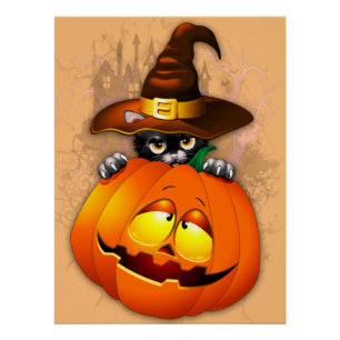 Halloween Cute Kat Witch en Pumpkin Friend Perfect Poster