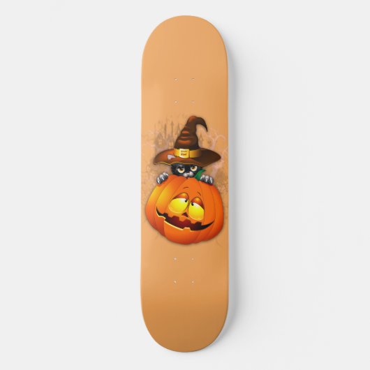 Halloween Cute Kat Witch en Pumpkin Friend Persoonlijk Skateboard (Voorkant)