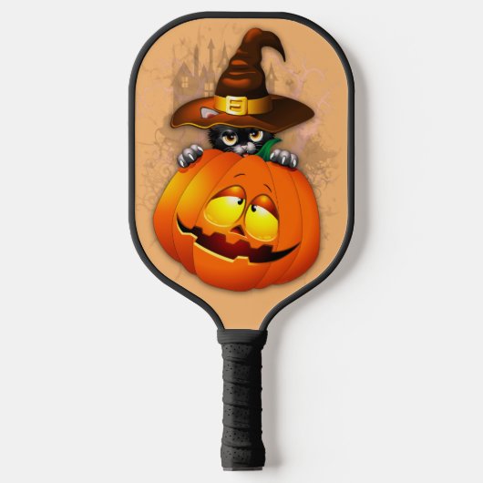 Halloween Cute Kat Witch en Pumpkin Friend Pickleball Paddle (Voorkant)