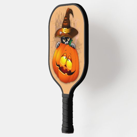 Halloween Cute Kat Witch en Pumpkin Friend Pickleball Paddle (Links)