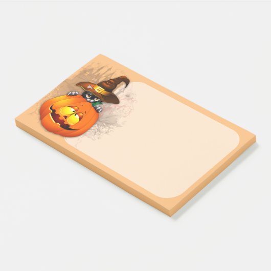 Halloween Cute Kat Witch en Pumpkin Friend Post-it® Notes (Schuin)