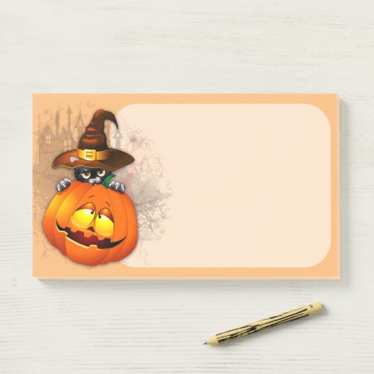 Halloween Cute Kat Witch en Pumpkin Friend Post-it® Notes (Op bureau)