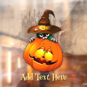 Halloween Cute Kat Witch en Pumpkin Friend Raamsticker