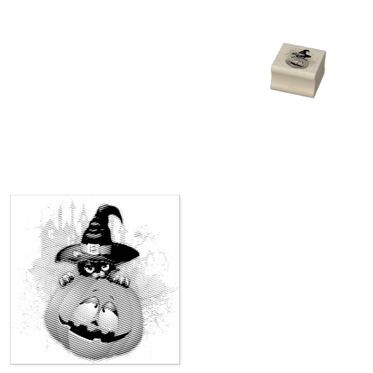 Halloween Cute Kat Witch en Pumpkin Friend Rubberstempel (Gestempeld)