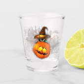 Halloween Cute Kat Witch en Pumpkin Friend Shot Glas (Voorkant)