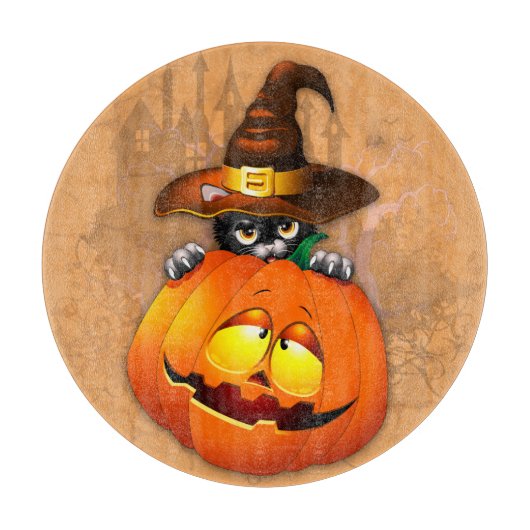 Halloween Cute Kat Witch en Pumpkin Friend Snijplank (Voorkant)