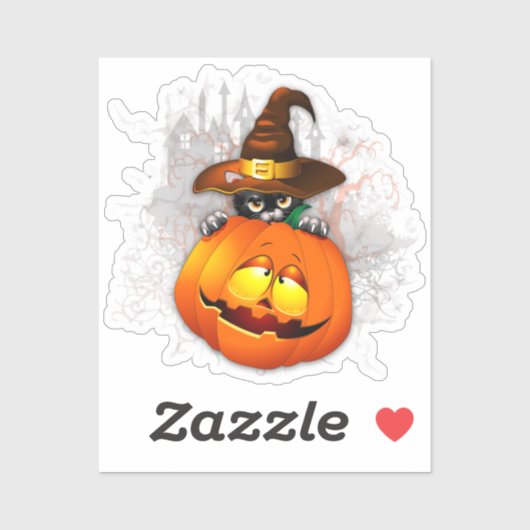 Halloween Cute Kat Witch en Pumpkin Friend Sticker (Vel)