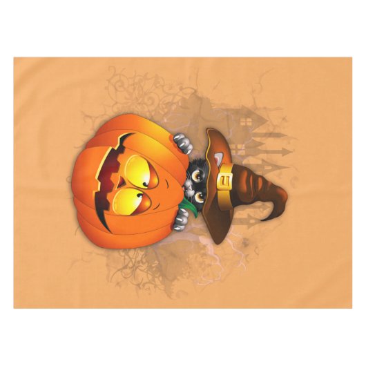 Halloween Cute Kat Witch en Pumpkin Friend Tafelkleed (Voorkant (Horizontaal))