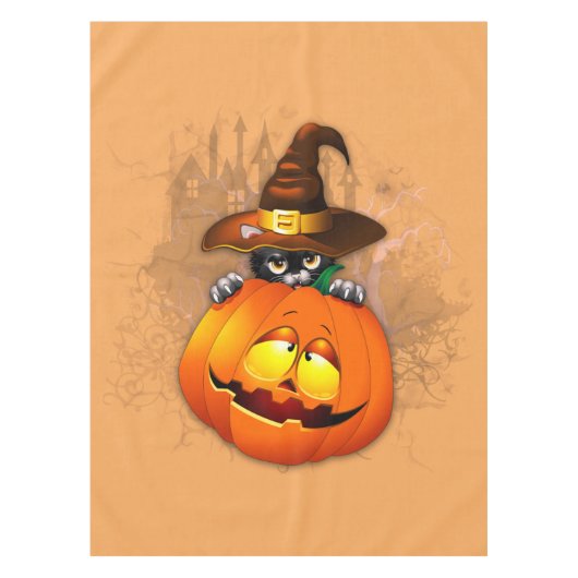 Halloween Cute Kat Witch en Pumpkin Friend Tafelkleed (Voorkant)