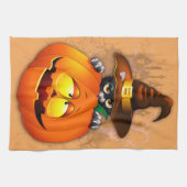 Halloween Cute Kat Witch en Pumpkin Friend Theedoek (Horizontaal)