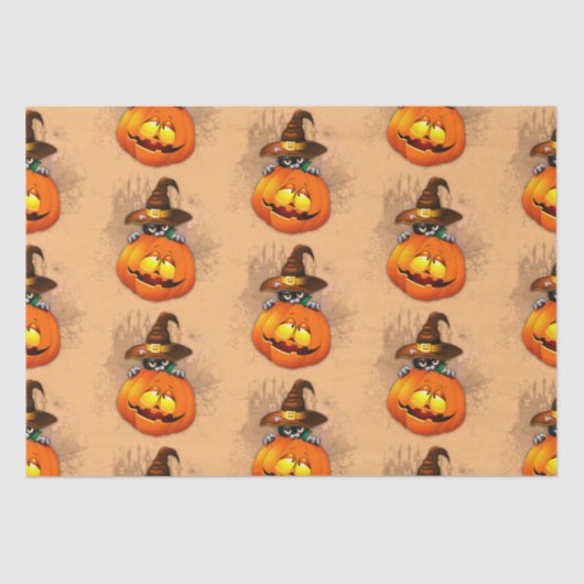 Halloween Cute Kat Witch en Pumpkin Friend Tissuepapier (Voorkant)