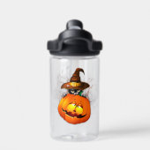 Halloween Cute Kat Witch en Pumpkin Friend Waterfles (Achterkant)