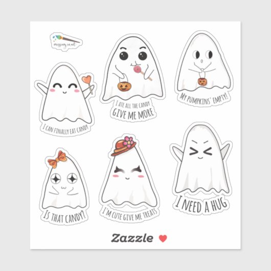 Halloween Cute Kawaii Ghost Custom Cut Vinyl Sticker (Vel)