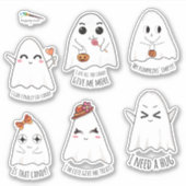Halloween Cute Kawaii Ghost Custom Cut Vinyl Sticker (Voorkant)