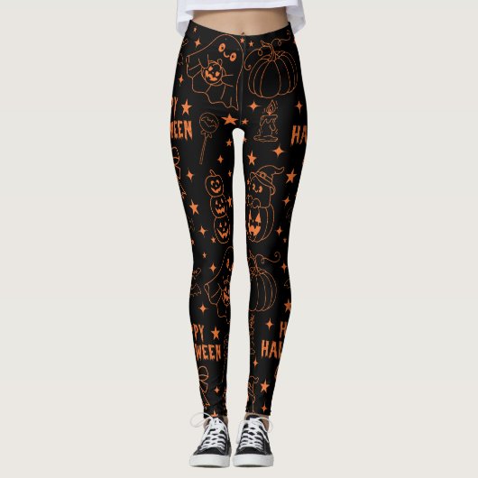 Halloween Cute Kawaii Outline Leggings (Voorkant)