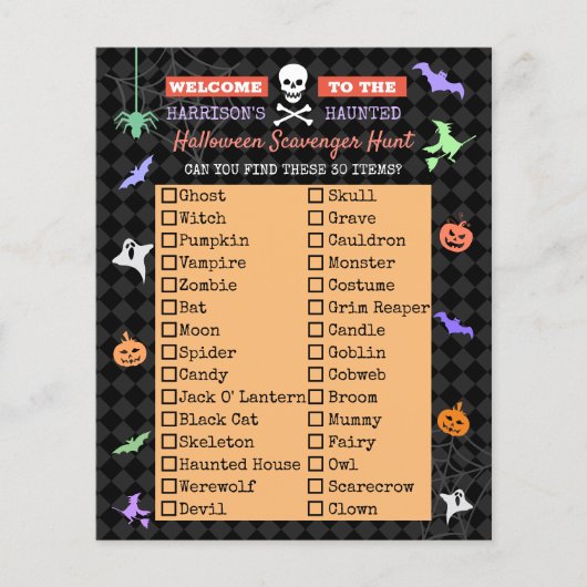 Halloween Cute Kinder Scavenger Hunt List (Voorkant)