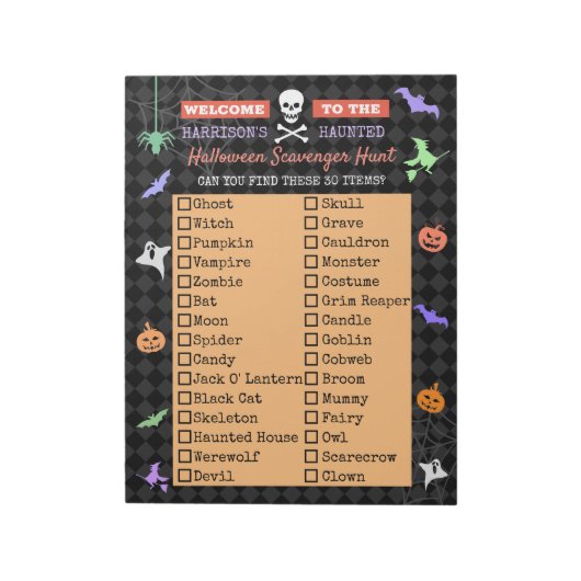 Halloween Cute Kinder Scavenger Hunt List Notitieblok (Linkerzijde)