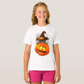 Halloween Cute Kitty Witch and Pumpkin Friend T-shirt (Voorkant volledig)