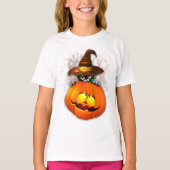 Halloween Cute Kitty Witch and Pumpkin Friend  T-shirt (Voorkant)