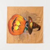 Halloween Cute Kitty Witch and Pumpkin Friend Wandkleed (Voorkant (horizontaal))