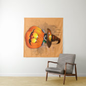 Halloween Cute Kitty Witch and Pumpkin Friend Wandkleed (In Situ (horizontaal))