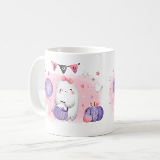 Halloween Cute Little Boo Pink Coffee Mok (Voorkant links)