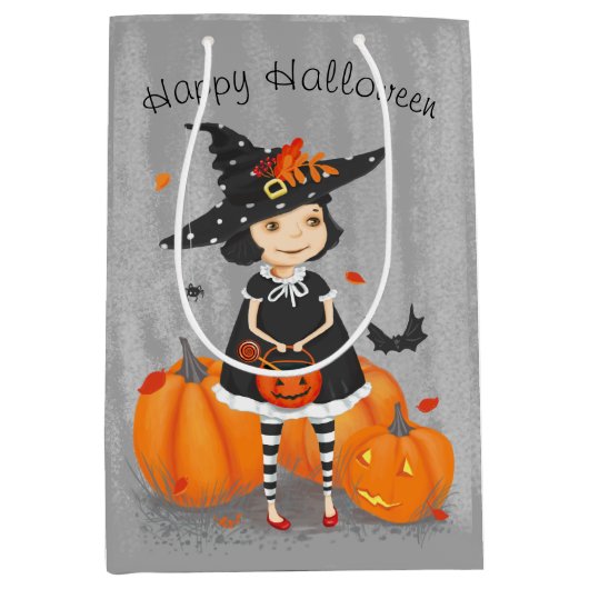 Halloween Cute Little Witch Medium Cadeauzakje (Voorkant)