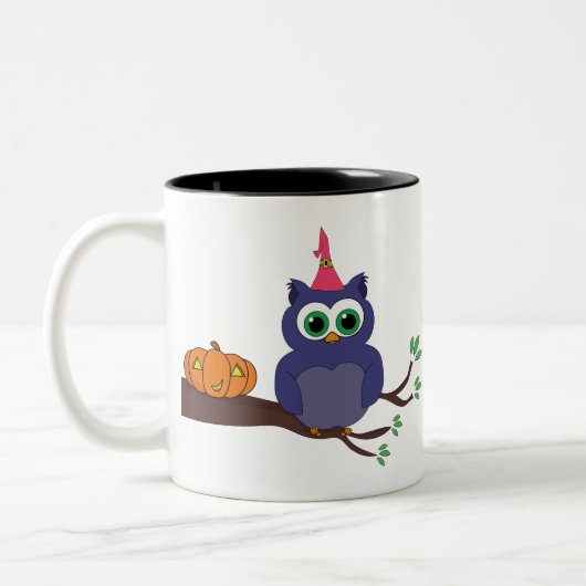 Halloween Cute Owl and a Pumpkin Tweekleurige Koffiemok (Links)