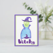 Halloween Cute Paarse Waterverf Witch Briefkaart (Staand voorkant)
