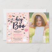 Halloween Cute Pink Ghost Birthday Spooktacular Kaart (Voorkant)