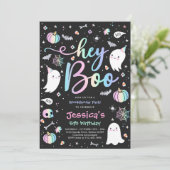 Halloween Cute Pink Ghost Birthday Spooktacular Kaart (Staand voorkant)