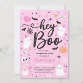 Halloween Cute Pink Ghost Birthday Spooktacular Kaart (Voorkant)