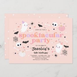 Halloween Cute Pink Ghost Birthday Spooktacular Kaart