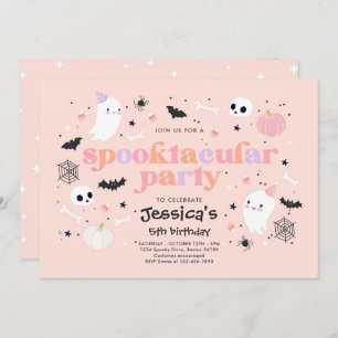 Halloween Cute Pink Ghost Birthday Spooktacular Kaart