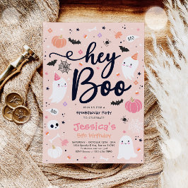 Halloween Cute Pink Ghost Birthday Spooktacular Kaart