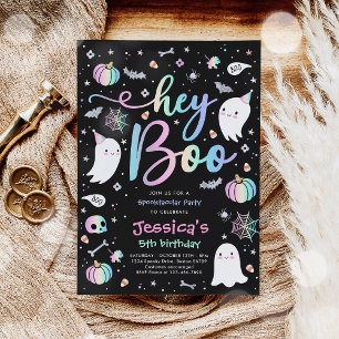 Halloween Cute Pink Ghost Birthday Spooktacular Kaart