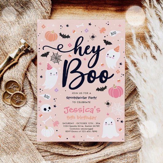 Halloween Cute Pink Ghost Birthday Spooktacular Kaart