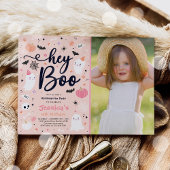 Halloween Cute Pink Ghost Birthday Spooktacular Kaart